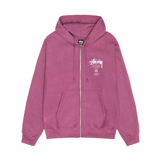 Stussy World Tour Zip Hoodie Berry 2024