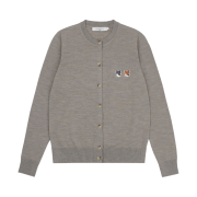 (W) Maison Kitsune Double Fox Head Patch R-Neck Cardigan Beige Melange
