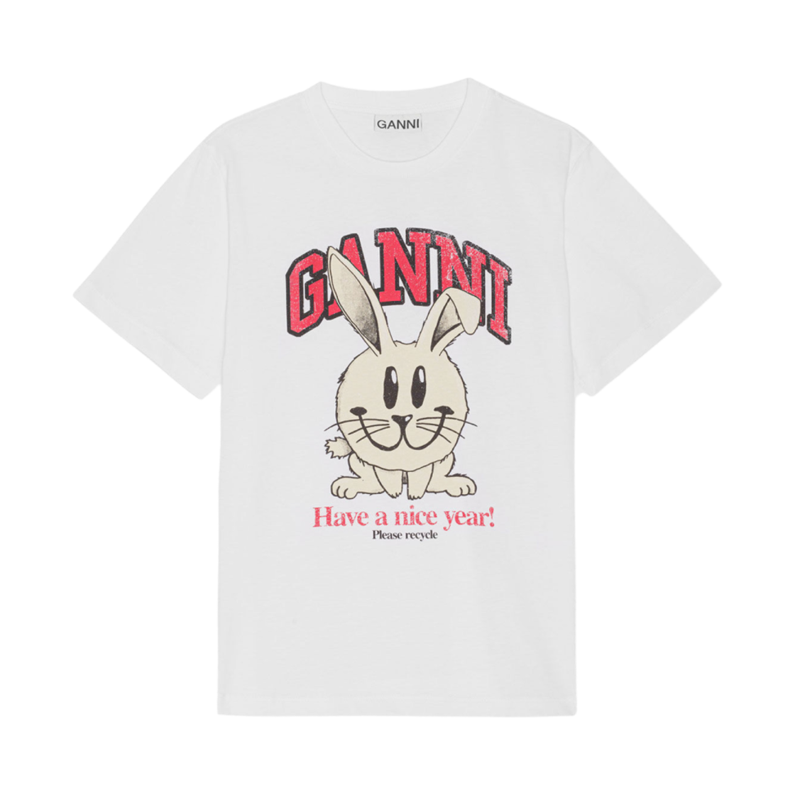 (W) 가니 릴렉스드 해브 어 나이스 이어 티셔츠 브라이트 화이트((W) Ganni Relaxed Have a Nice Year T-Shirt Bright White) - 1