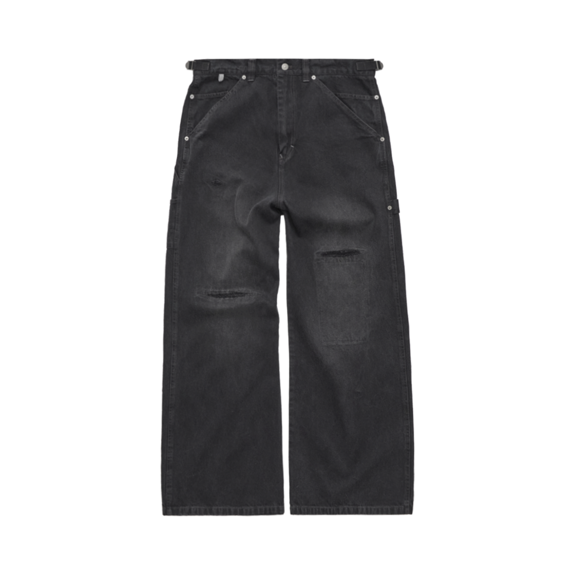 폴리테루 데미지드 카펜터 팬츠 워시드 블랙(Polyteru Damaged Carpenter Pants Washed Black)