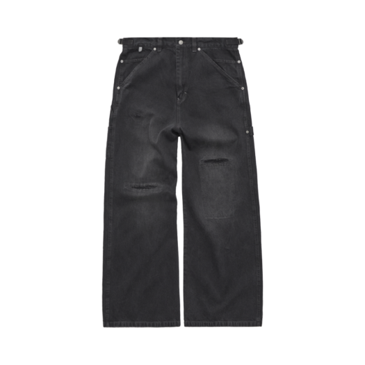 PL5OPT9301BC Polyteru Damaged Carpenter Pants Washed Black