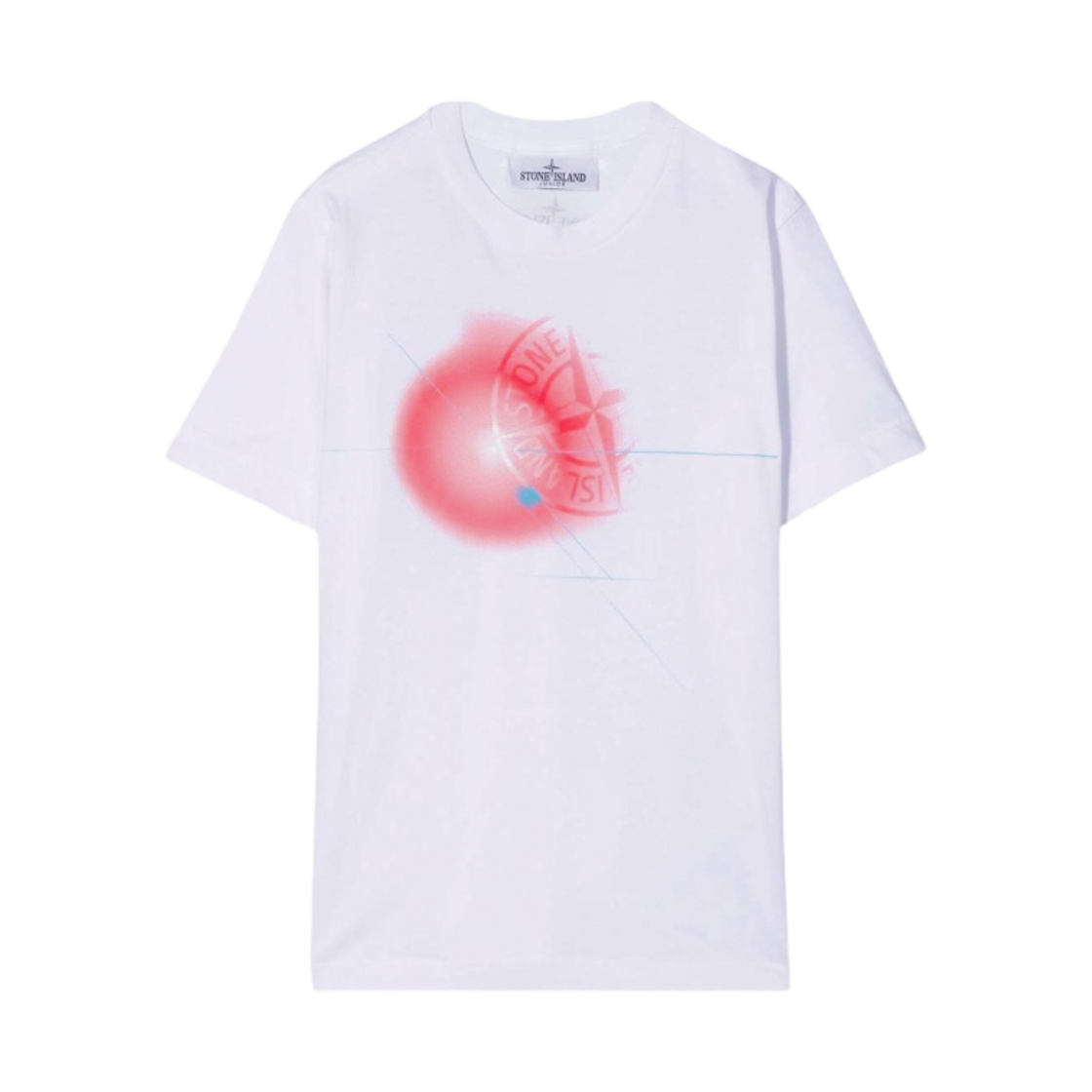 (키즈) 스톤 아일랜드 21055 30/1 코튼 저지 렌즈 플레어 투 프린트 가먼트 다이드 티셔츠 화이트 - 22SS((Kids) Stone Island 21055 30/1 Cotton Jersey Lens Flare Two Print Garment Dyed T-Shirt White - 22SS) - 1