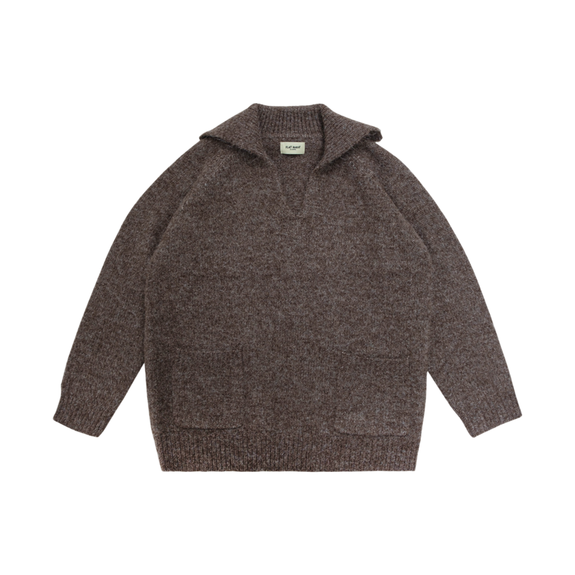 플랫웨이브 아에오 울 오픈 칼라 니트 브라운