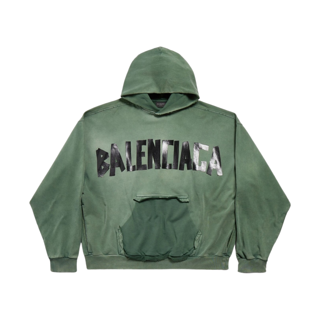 발렌시아가 뉴 테이프 타입 라지 핏 립드 포켓 후디 다크 그린(Balenciaga New Tape Type Large Fit Ripped Pocket Hoodie Dark Green) - 1