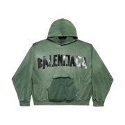Balenciaga New Tape Type Large Fit Ripped Pocket Hoodie Dark Green