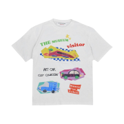 The Museum Visitor Car Drawing Vintage Washed T-Shirts Off White