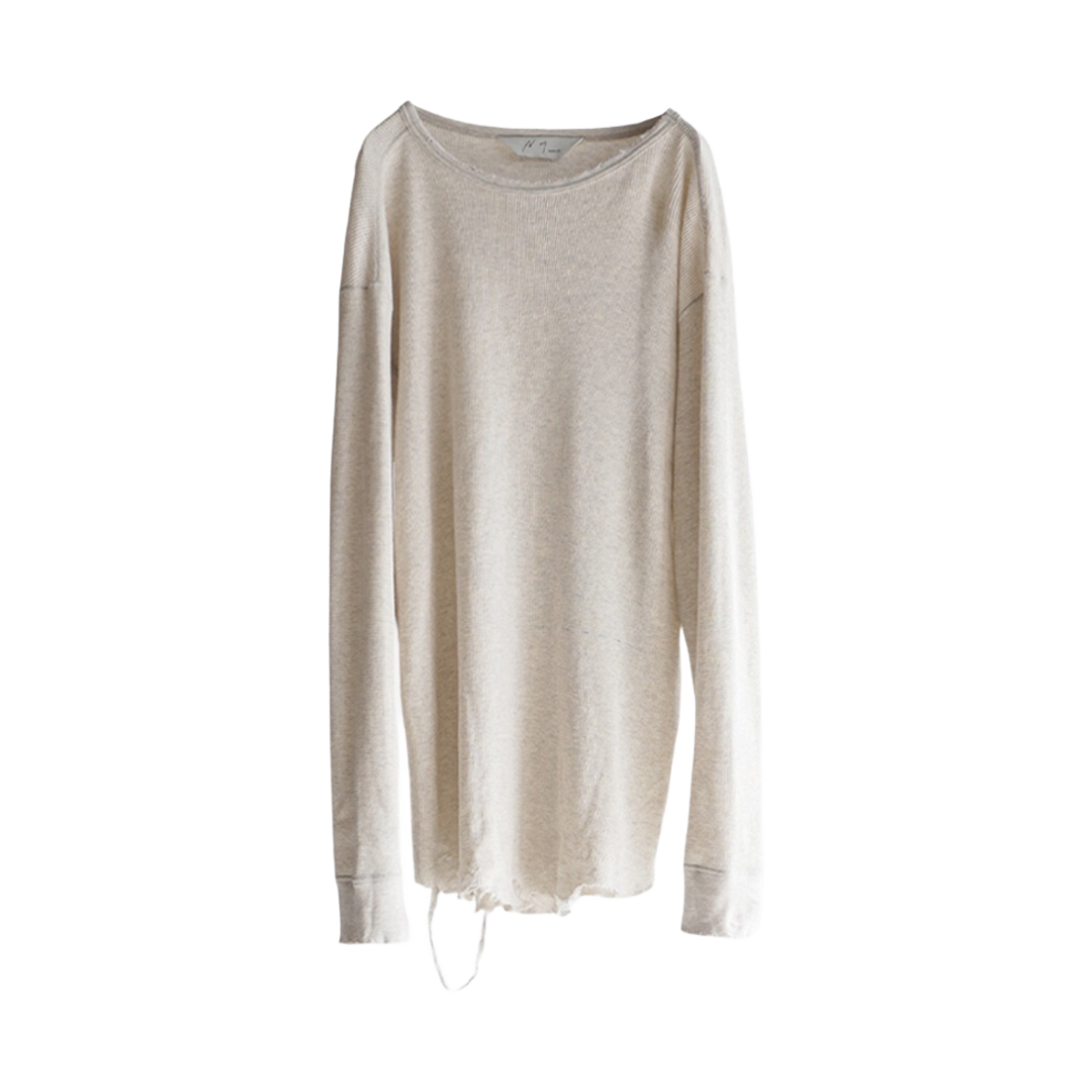 ANC-CT37 Ancellm Damage Waffle Crew LS T-Shirt Ivory