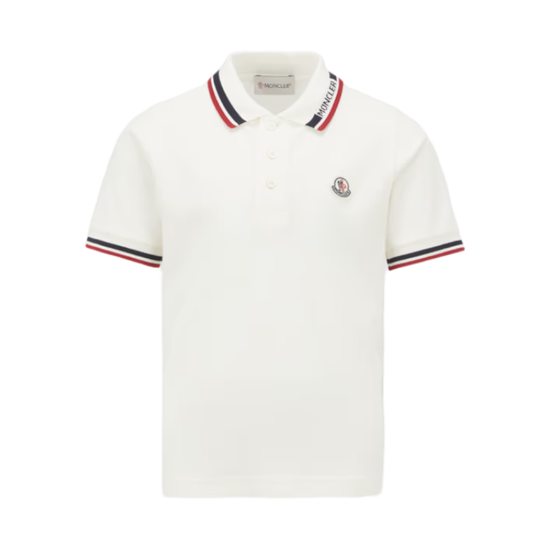 (키즈) 몽클레르 3 컬러 트리밍 코튼 피케 폴로 셔츠 화이트 - 25SS((Kids) Moncler 3 Color Trim Cotton Piquet Polo Shirt White - 25SS)