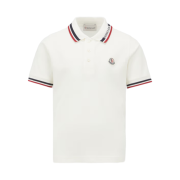 (Kids) Moncler 3 Color Trim Cotton Piquet Polo Shirt White - 25SS