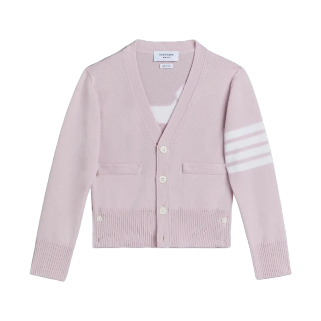 (키즈) 톰브라운 울 캐시미어 사선 헥터 클래식 가디건 핑크((Kids) Thom Browne Wool Cashmere 4-Bar Hector Classic Cardigan Pink) - 1
