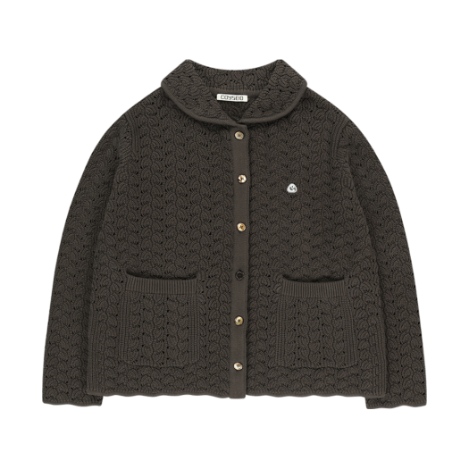SU2501JK01-b COYSEIO Wave Knit Cardigan Dark Brown
