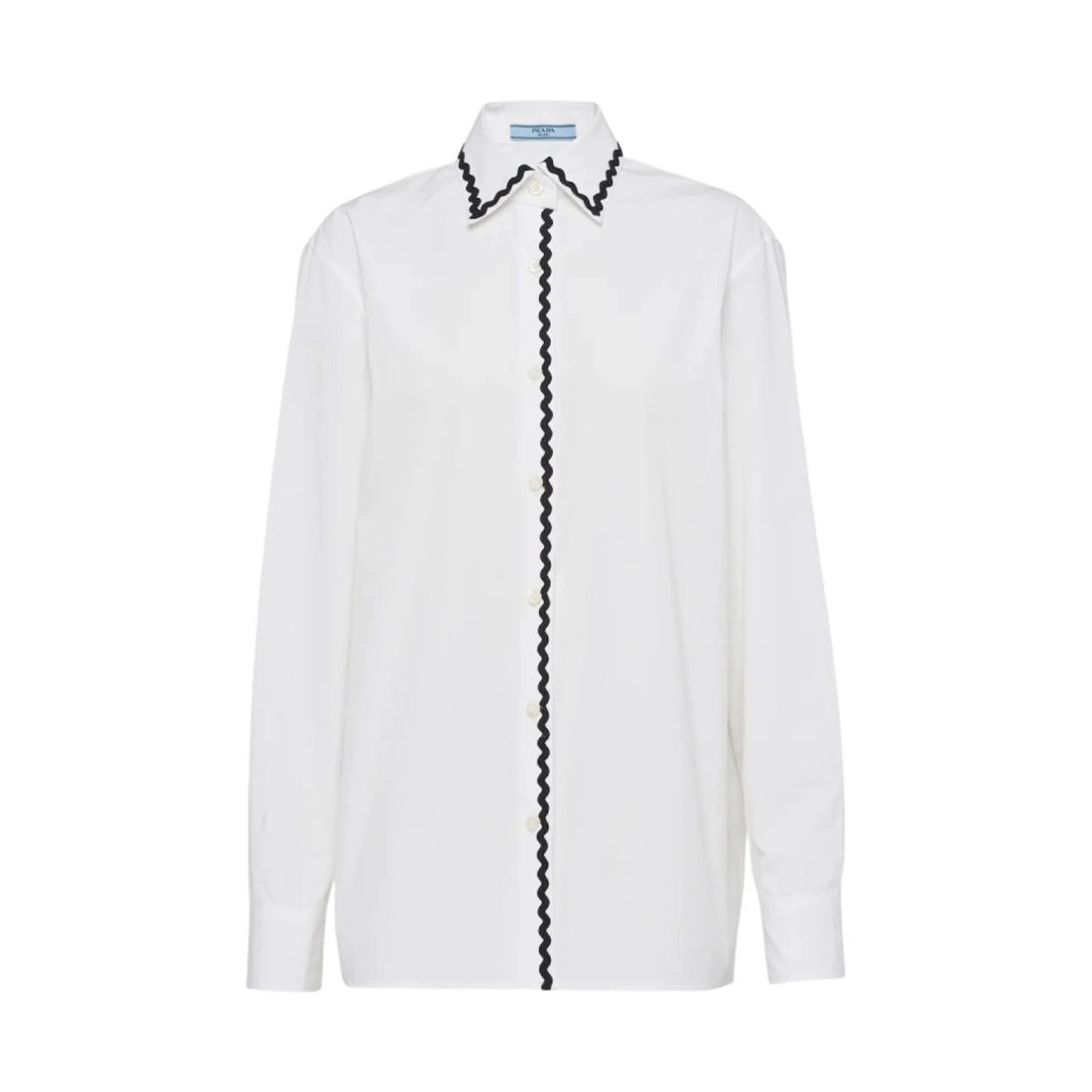 (W) 프라다 포플린 셔츠 화이트 블랙((W) Prada Poplin Shirt White Black) - 1