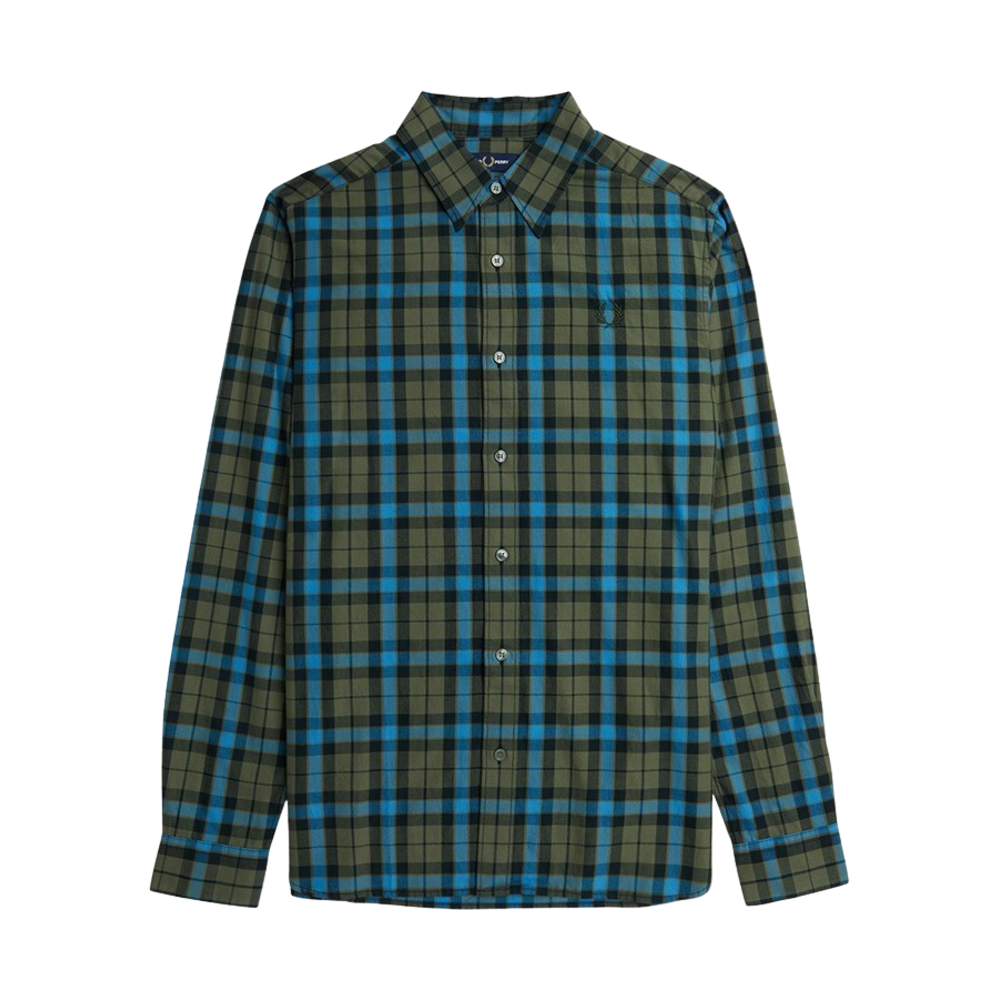 AFPM2438506-W19 Fred Perry Tartan Twill Shirt Laurel Wreath Green