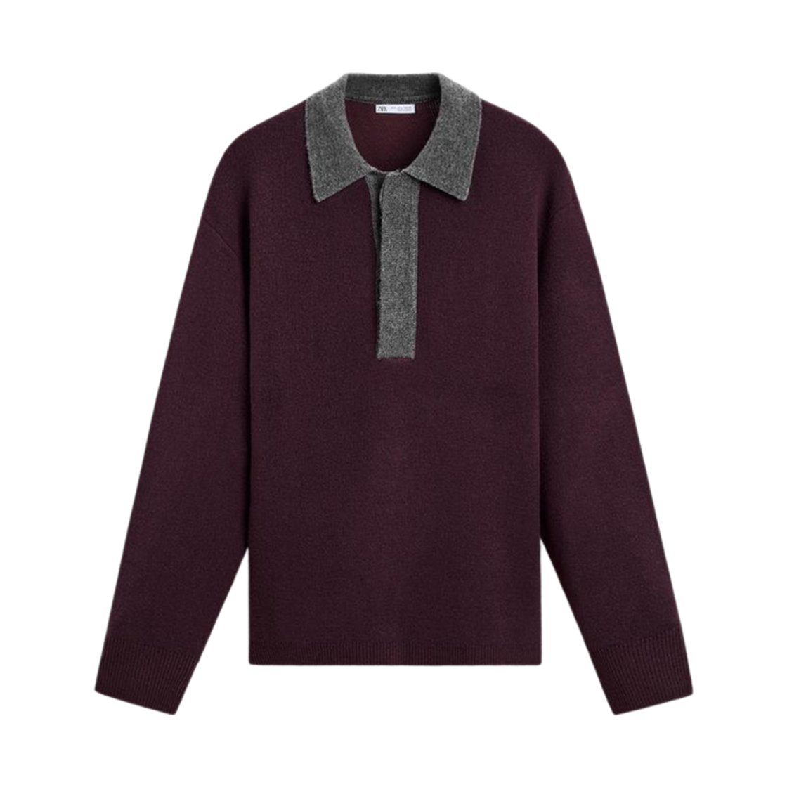 자라 비스코스 블렌드 니트 폴로 셔츠 버건디(Zara Viscose Blend Knit Polo Shirt Burgundy) - 1