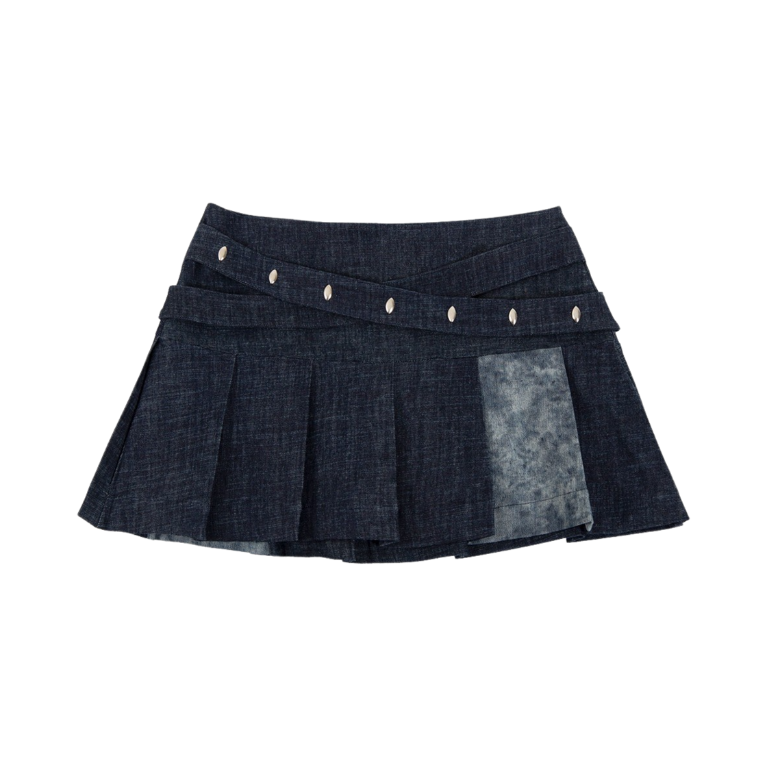 23SUMSKBLU Darling You're Bad Women Stone Denim Pleats Skirt Blue