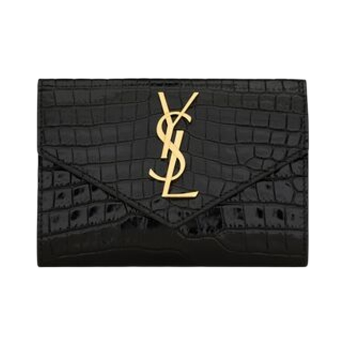 생로랑 카산드라 스몰 엔벨로프 월렛 샤이니 크로커다일 엠보스 레더 블랙(Saint Laurent Cassandre Small Envelope Wallet in Shiny Crocodile-Embossed Leather Black) - 1