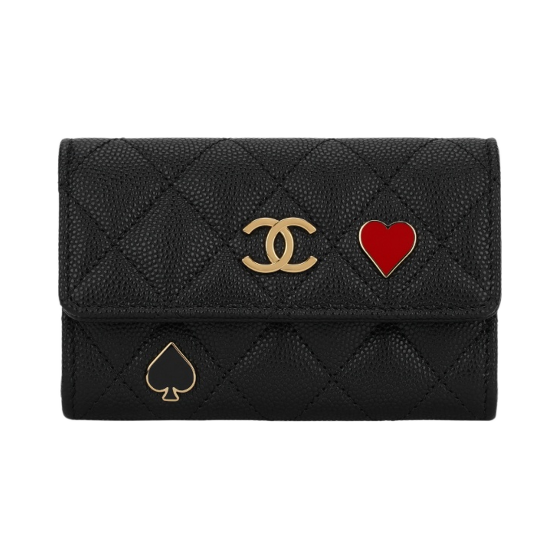 샤넬 플랩 카드 홀더 그레인드 카프스킨 에나멜 & 골드 메탈 블랙(Chanel Flap Card Holder Grained Calfskin Enamel & Gold Black)