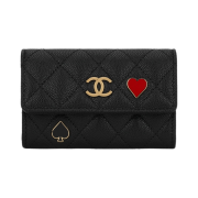 Chanel Flap Card Holder Grained Calfskin Enamel & Gold Black