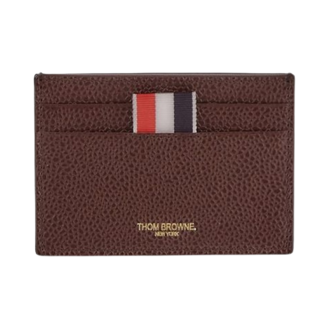 FAW035A-00198-615 Thom Browne Pebble Grain Leather Stripe Note Compartment Card Holder Burgundy