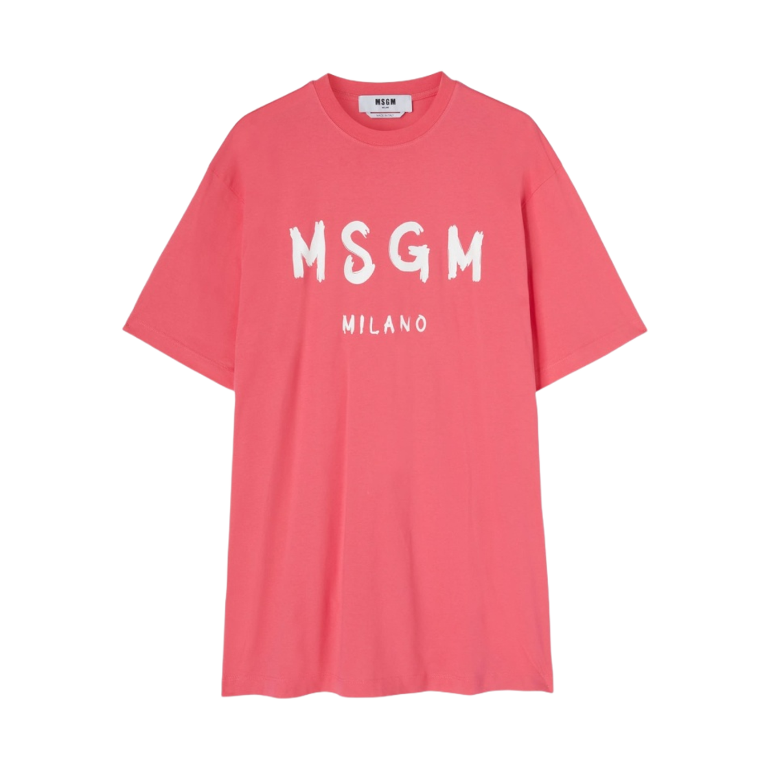 (W) 엠에스지엠 브러쉬드 로고 코튼 크루넥 티셔츠 푸시아((W) MSGM Cotton Crewneck T-Shirt with Brushed Logo Fucsia) - 1