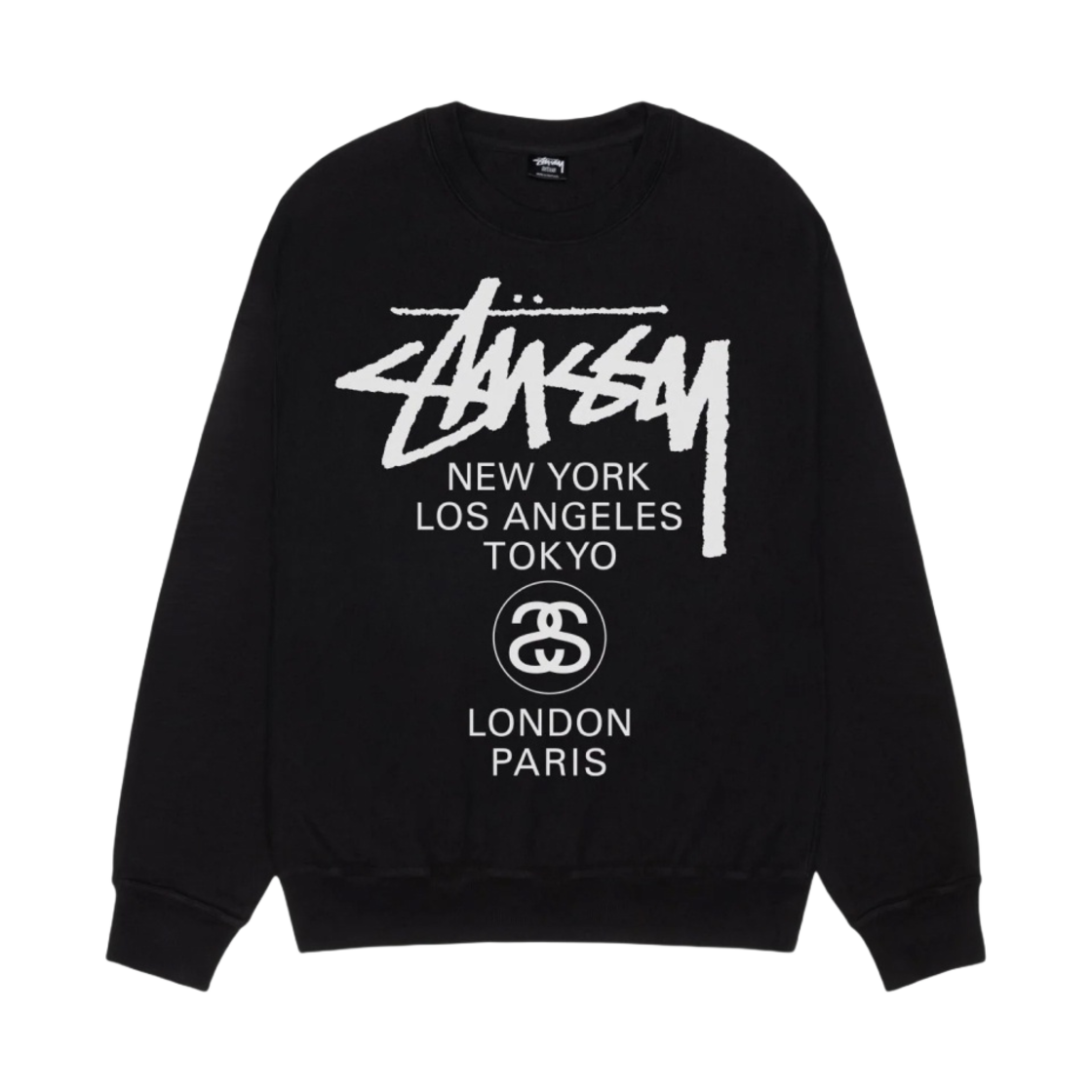 스투시 월드투어 크루넥 피그먼트 다이드 블랙(Stussy World Tour Crew Pigment Dyed Black)