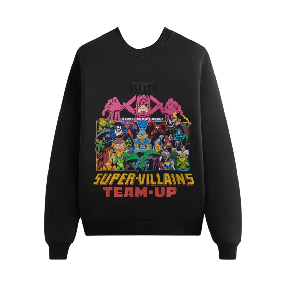 KHM032528-001 Kith x Marvel Team Up Vintage Nelson Crewneck Black