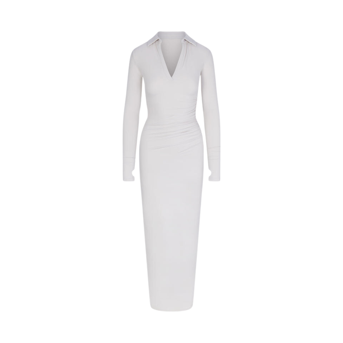 - (W) Khy Smooth Stretch Ruched Maxi Dress Light Grey