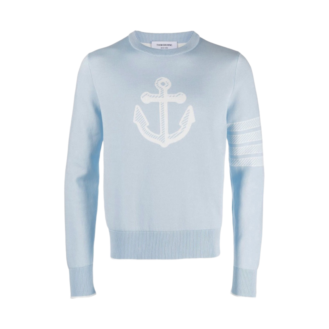 MKA458A-Y3006-472 Thom Browne Anchor Jacquard 4-Bar Crew Neck Pullover Light Blue