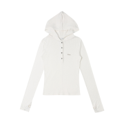 (W) Bohemian Seoul Hood Button Warmer T-Shirt Ivory