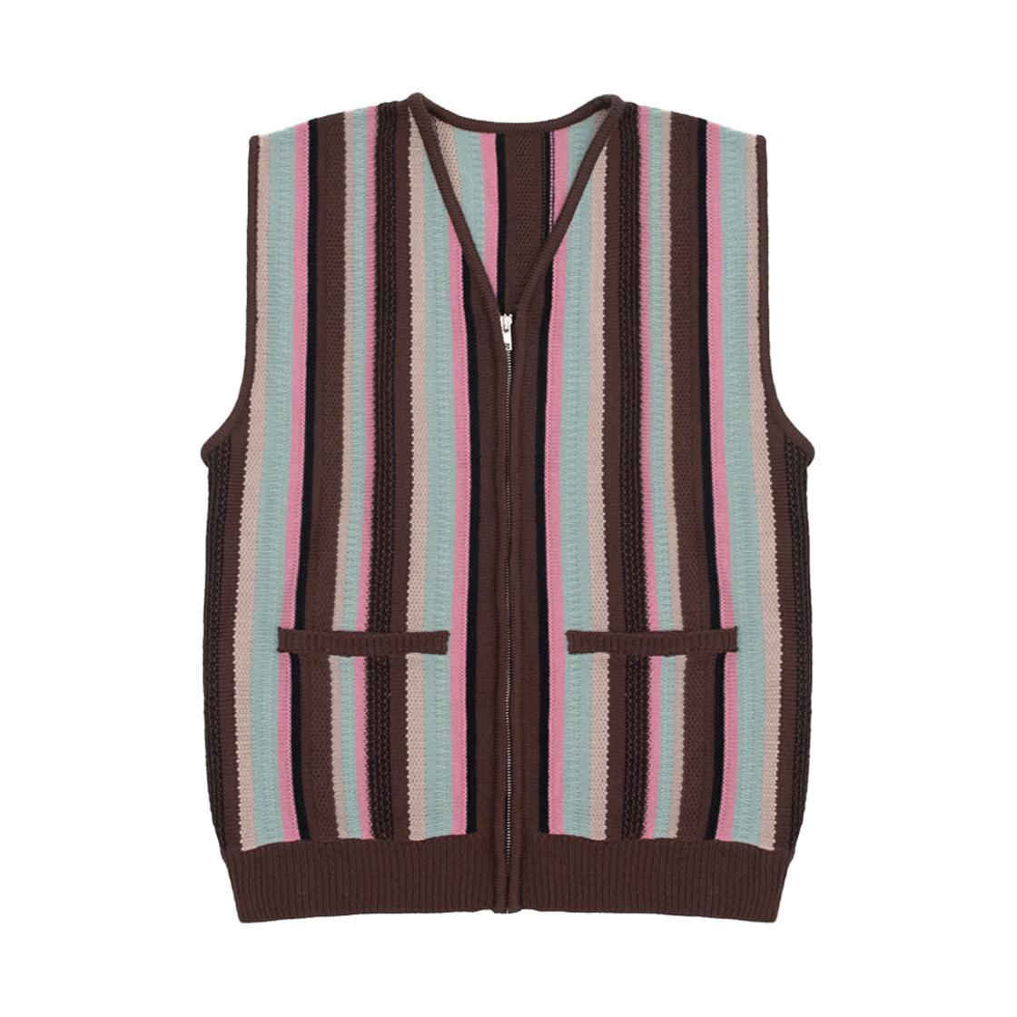 24HSCDMKN01BRW Cactusdonutmarket Vertical Stripe Knit Vest - Brown