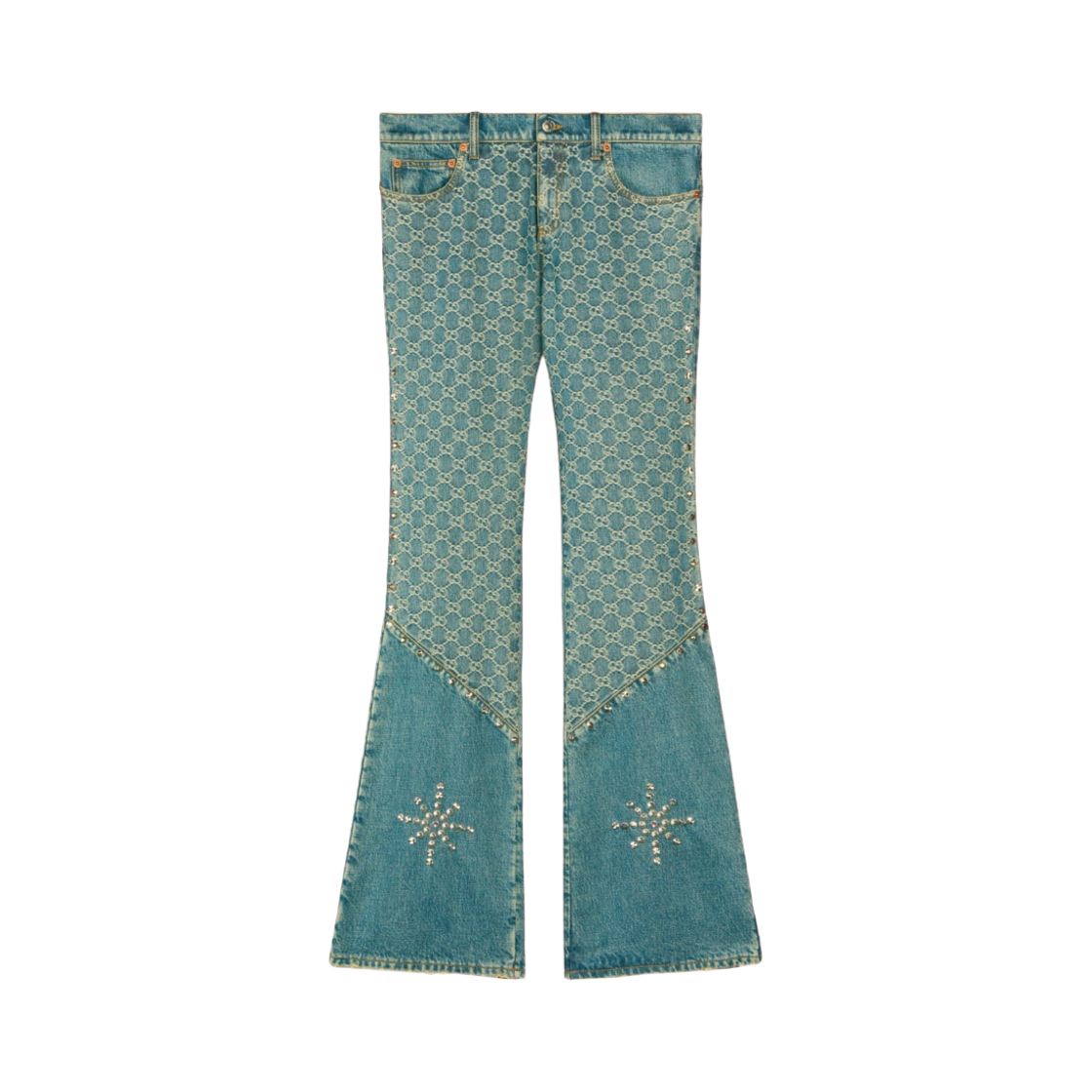 (W) 팔라스 x 구찌 올오버 GG 패턴 스터드 부츠컷 진 블루 데님 - 22FW((W) Palace x Gucci Bootcut Jeans with Allover GG Pattern Studs Blue Denim - 22FW) - 1