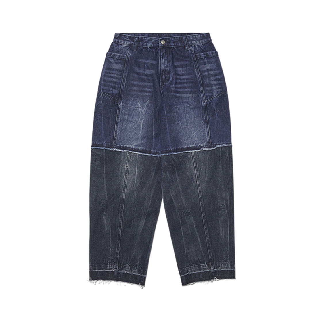 노매뉴얼 하프 앤 하프 데님 팬츠 워시드 네이비(NOMANUAL Half & Half Denim Pants Washed Navy) - 1