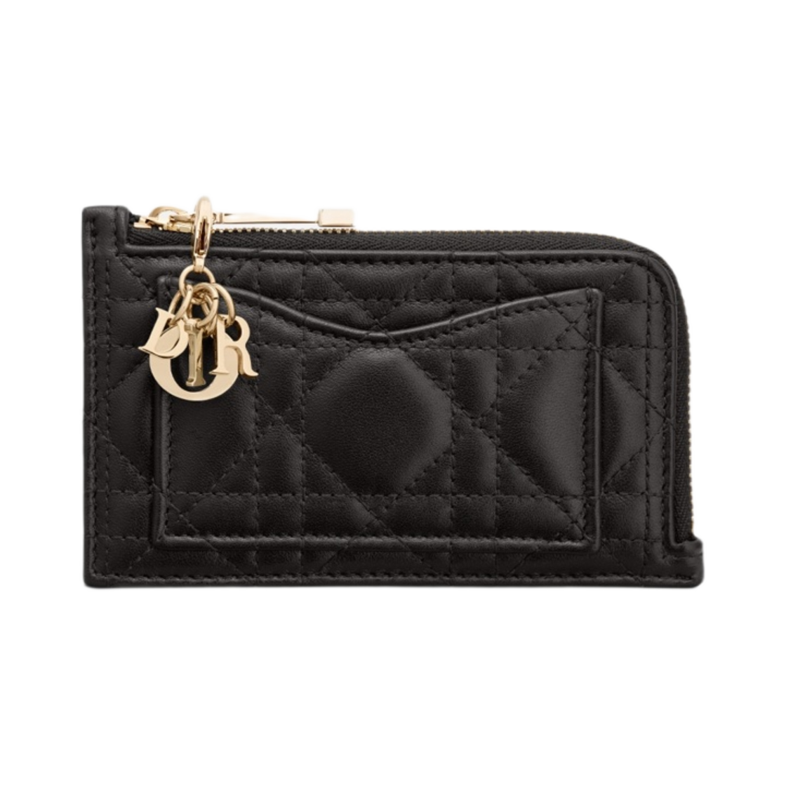 S0965ONMJ-M900 Dior Lady Compact Zipped Card Holder Black Cannage Lambskin