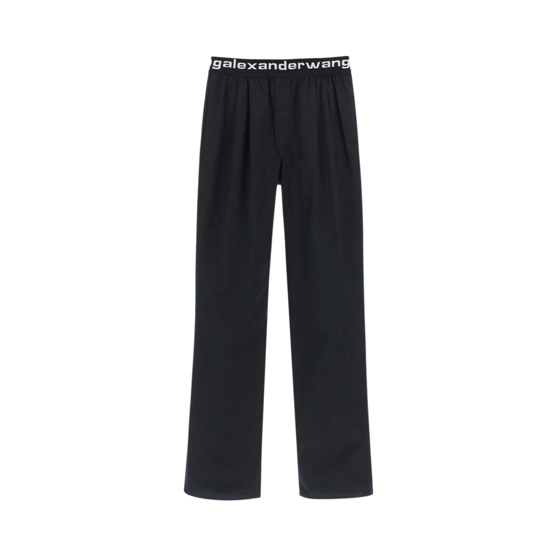 (W) 알렉산더 왕 코튼 로고 엘라스틱 플리츠 팬츠 블랙((W) Alexander Wang Logo Elastic Pleated Pants in Cotton Black)