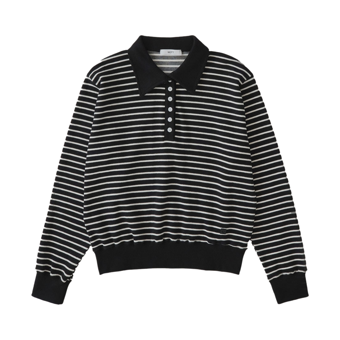 MT 2DF CS BK F BCSS Mott Button Collar Stripe Sweatshirt Black