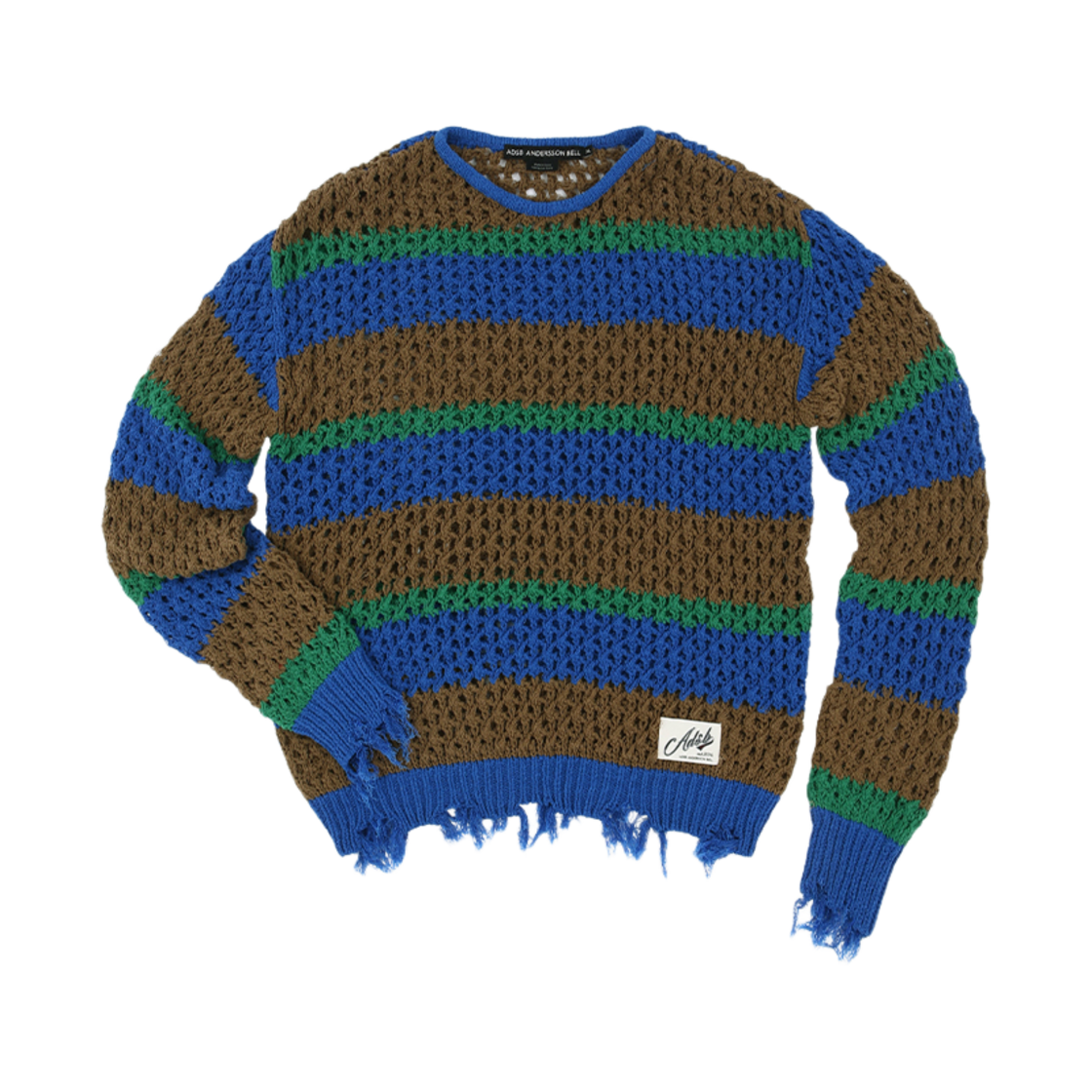 ADSB 앤더슨벨 유니섹스 데미지드 스트라이프 보트넥 스웨터 블루 그린