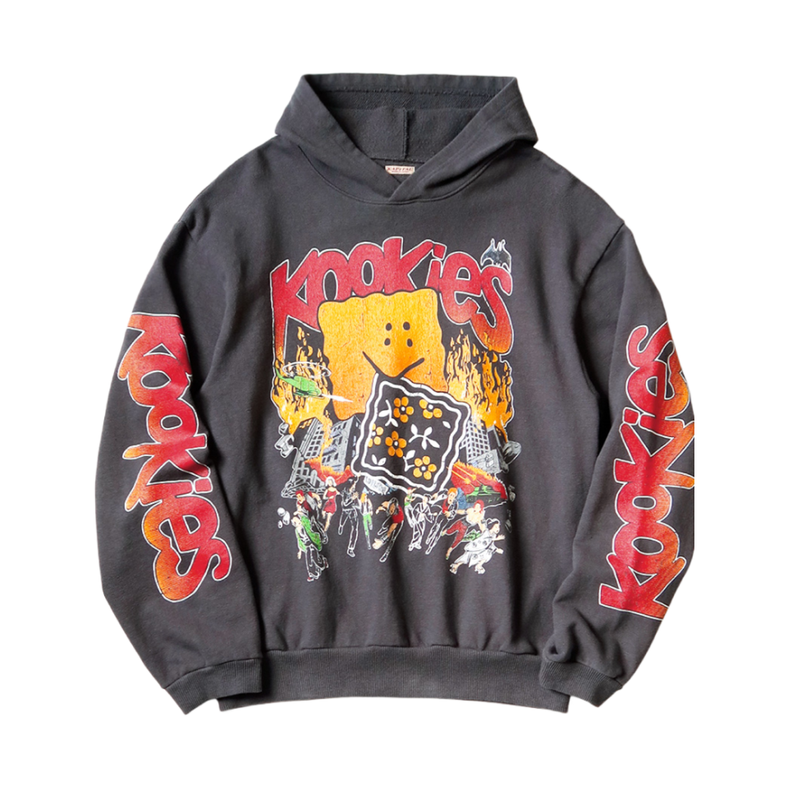 K2410LC100 Kapital Fleece Hooded Sweatshirt Buster Peckish Rainbow Y Pt Ink Black