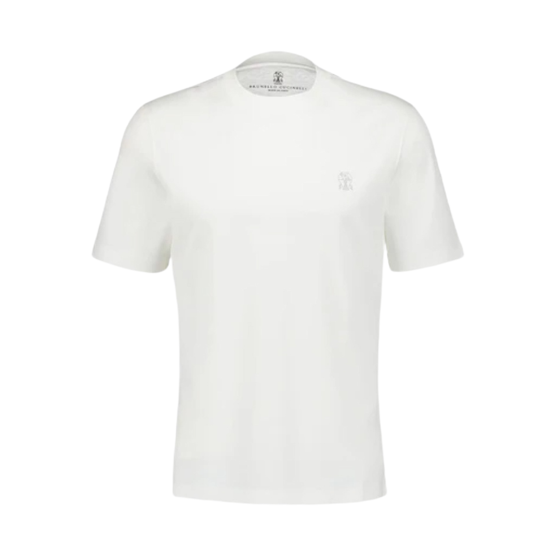 M0B138440-CE139 Brunello Cucinelli Logo Cotton Jersey Crewneck T-Shirt Off White Grey