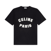 Celine Loose Paris T-Shirt in Cotton Jersey Black White