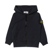 (Kids) Stone Island Cotton Fleece Full Zip Hooded Sweatshirt Navy Blue - 22SS