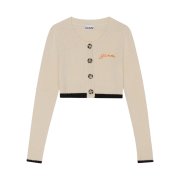 (W) Ganni Cropped O-Neck Cardigan Alabaster Gleam