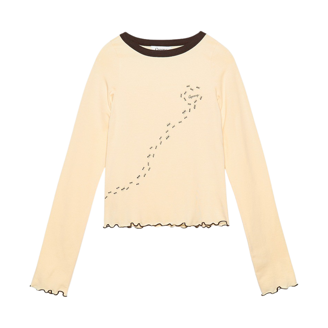 경 보트 넥 앤트 롱 슬리브 탑 옐로우&브라운(Gyeong Boat Neck Ants Long Sleeve Top Pale Yellow & Brown)