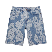 Supreme Flames Jacquard Baggy Denim Shorts Washed Indigo - 23SS