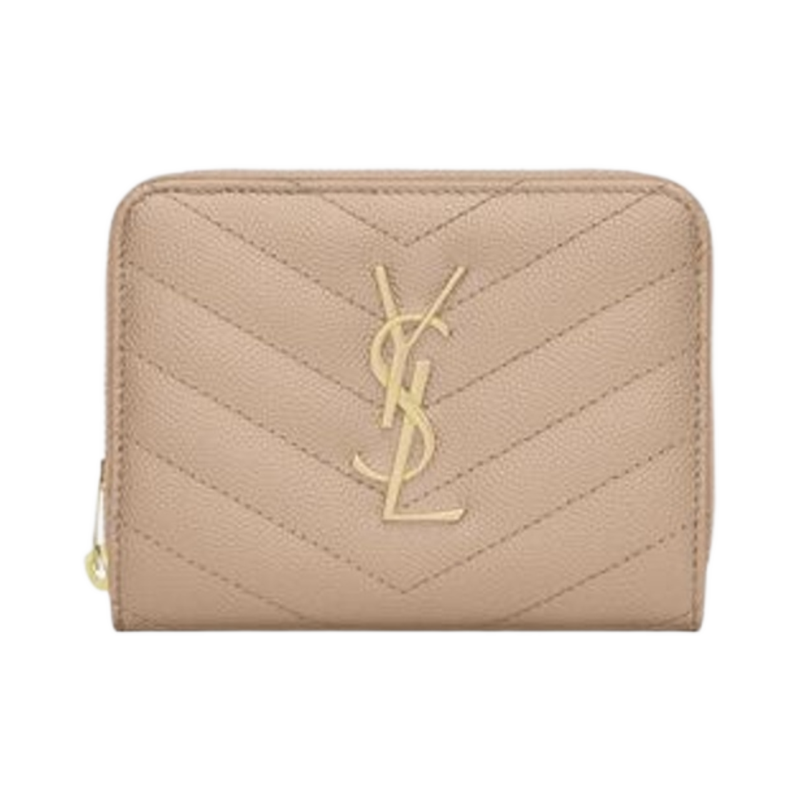 생로랑 카산드라 마틀라세 컴팩트 집 어라운드 월렛 그레인 드 뿌드르 엠보스 레더 다크 베이지(Saint Laurent Cassandre Matelasse Compact Zip Around Wallet in Grain De Poudre Embossed Leather Dark Beige) - 1