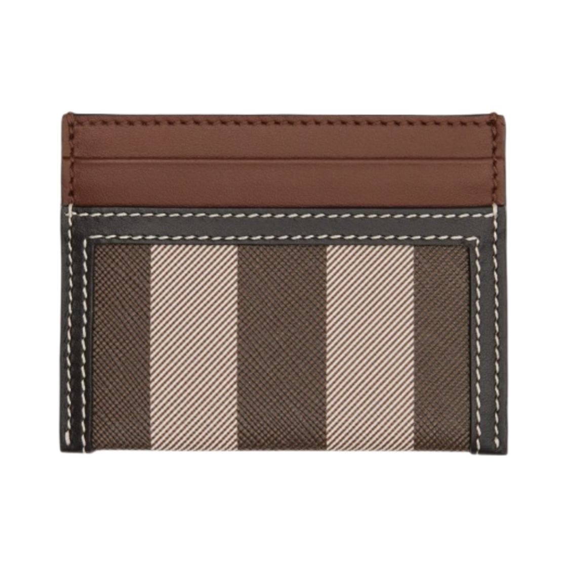8062301 Burberry Check and Two-Tone Leather Card Case Dark Birch Brown