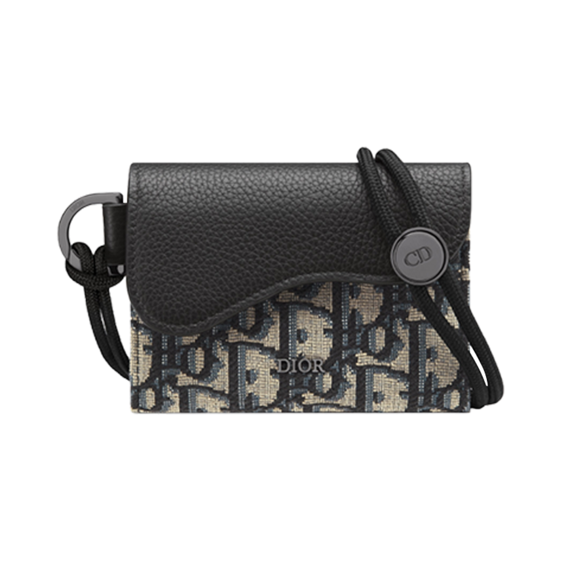2ADBC320YKS-H27E Dior Saddle Flap Card Holder Beige Black Oblique Jacquard Black