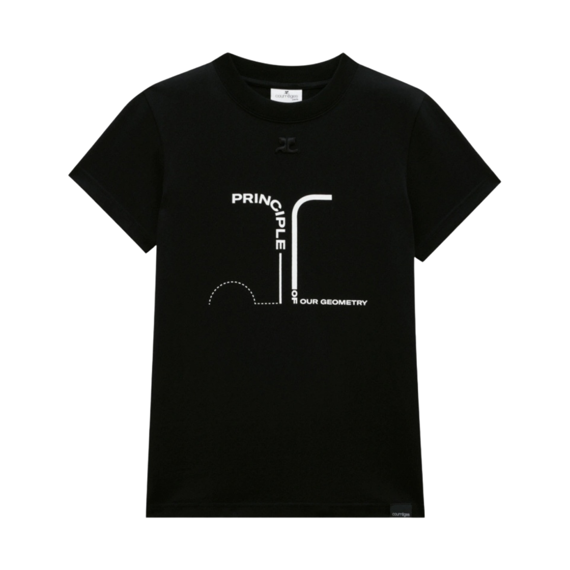 (W) 꾸레쥬 프린티드 티셔츠 워시드 블랙 화이트((W) Courreges Printed T-Shirt Washed Black White) - 1