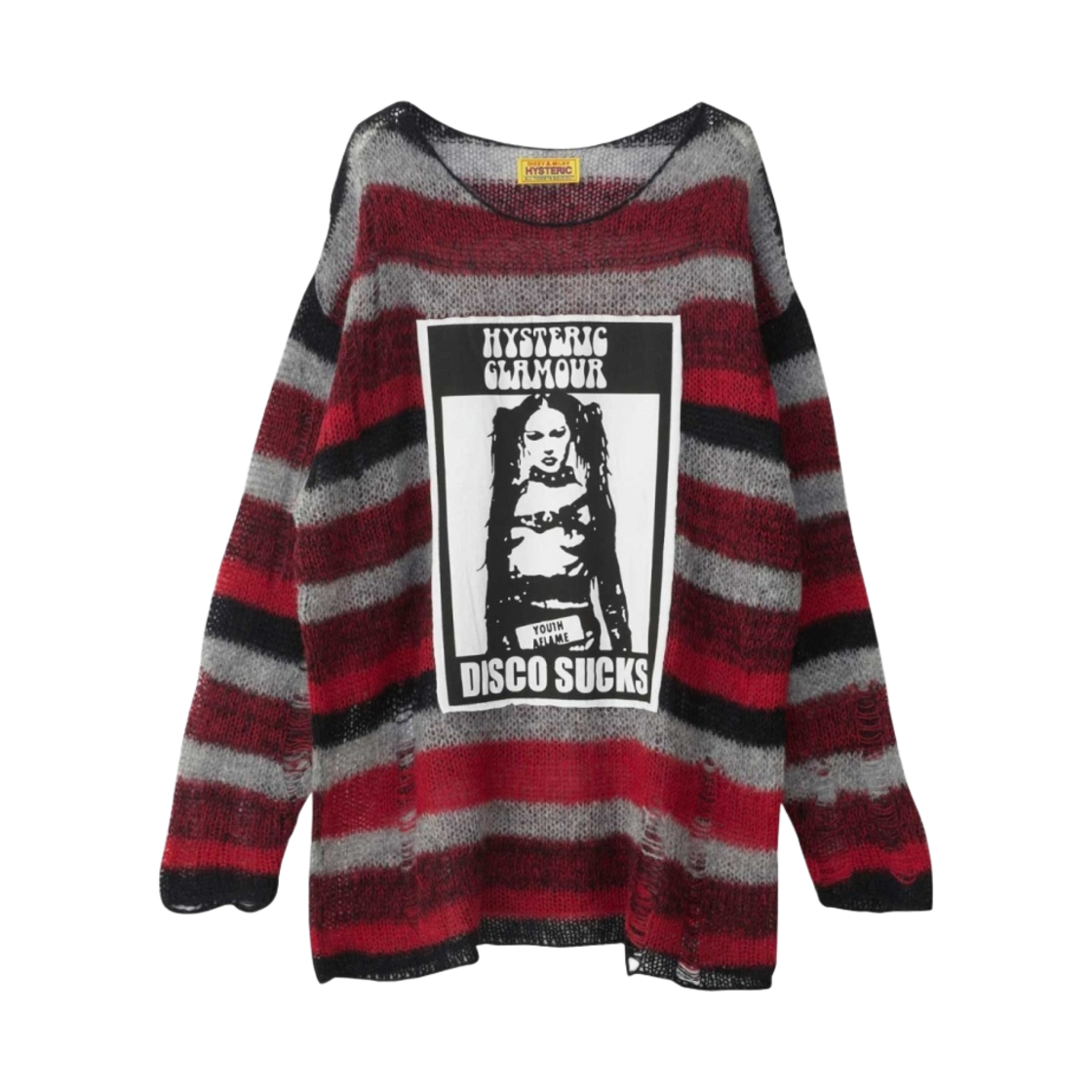 (W) 히스테릭 글래머 디스코 썩스 크래쉬 오버사이즈 스웨터 레드((W) Hysteric Glamour Disco Sucks Crash Oversized Sweater Red) - 1