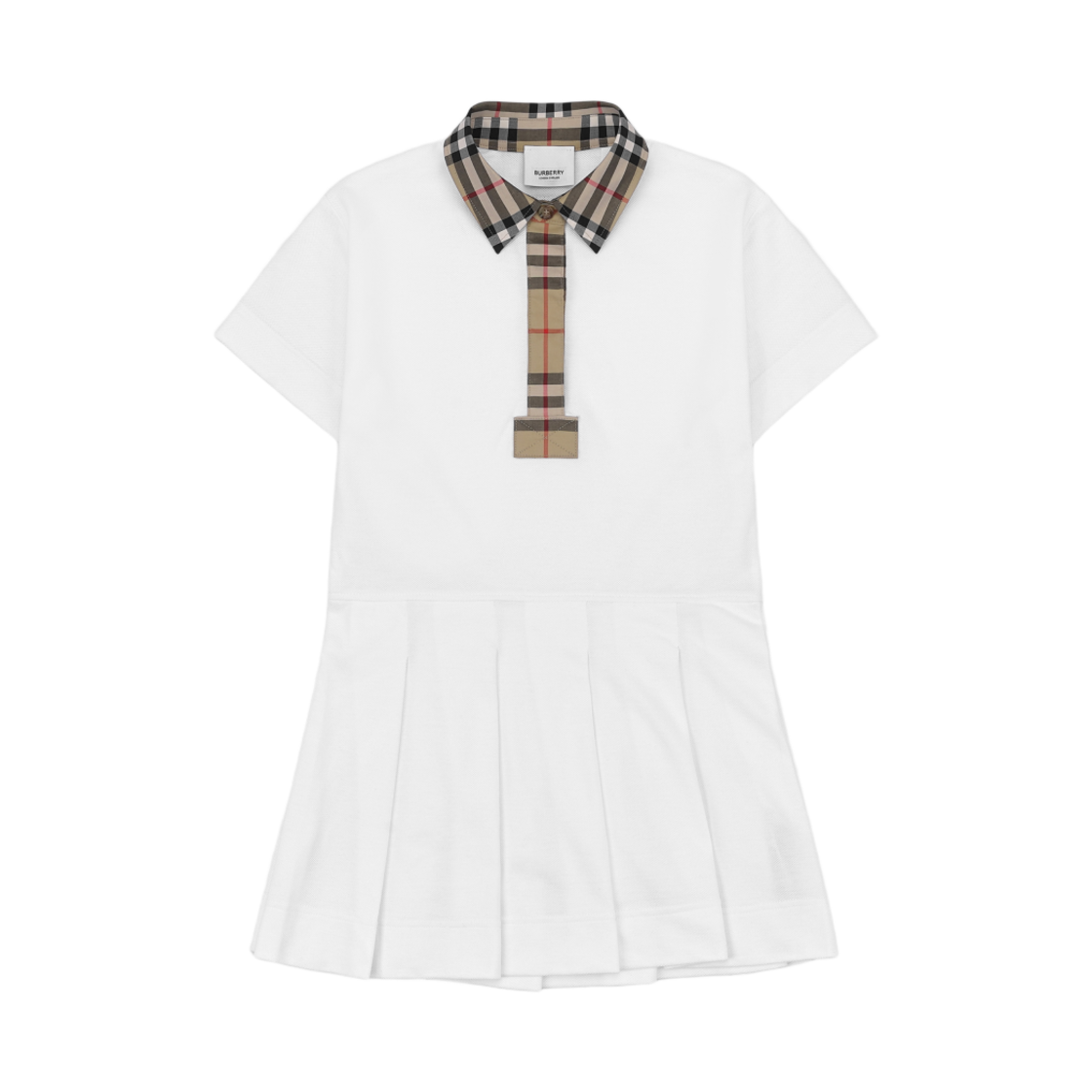 (키즈) 버버리 빈티지 체크 아이콘 트리밍 코튼 피케 폴로셔츠 드레스 화이트((Kids) Burberry Vintage Check Trim Cotton Pique Polo Shirt Dress White) - 1