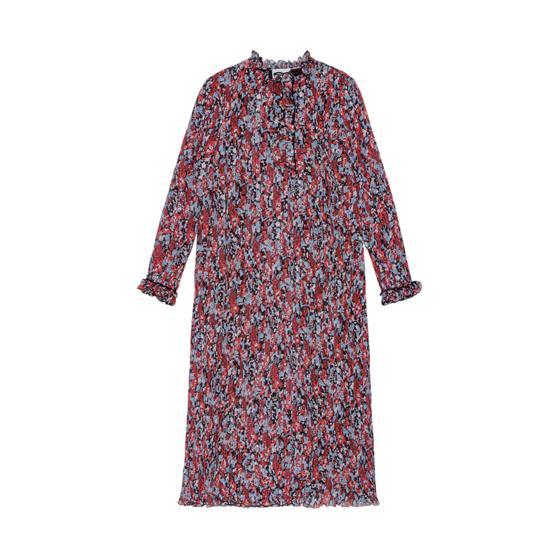 (W) 가니 플리츠 조지테 미디 드레스 하이 리스크 레드((W) Ganni Pleated Georgette Midi Dress High Risk Red) - 1